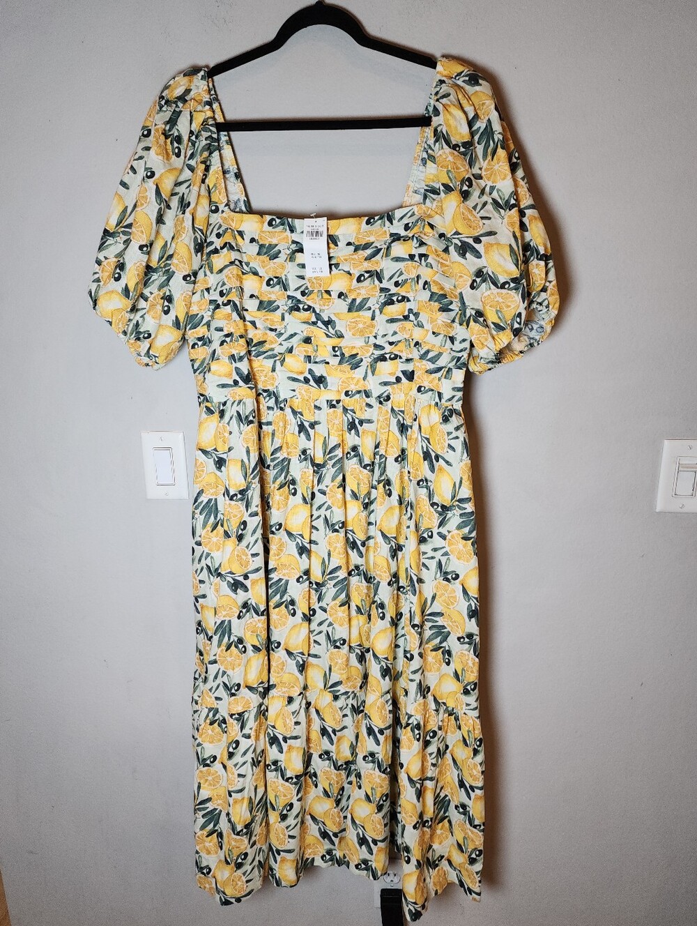 NWT XXLT Abercrombie Linen Blend Midi Dress Lemons Smocked Pockets XXL Tall
